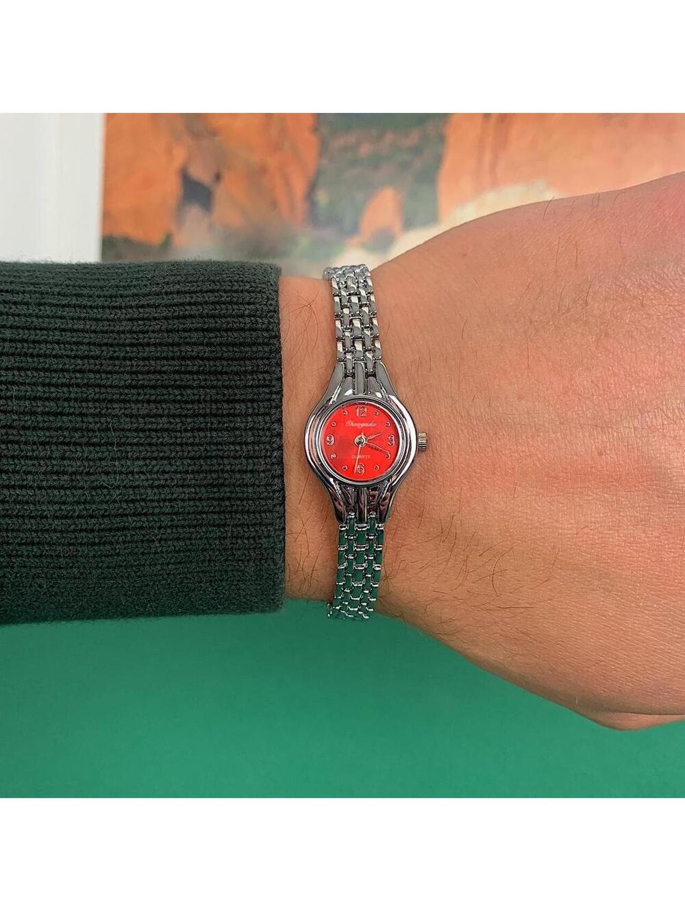 Minimalistic Silver and Red Face round dainty stainless steel y2k 2000s style
